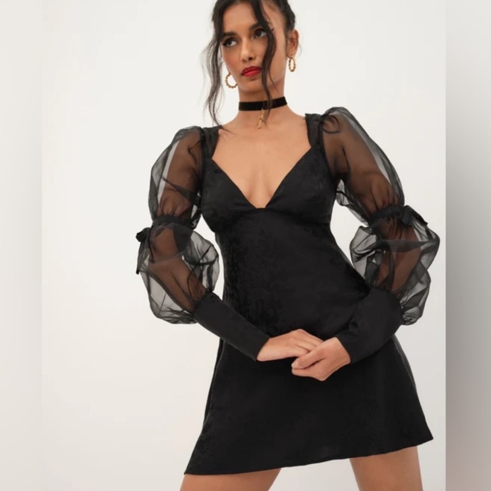 For Love and Lemons Gabrielle Puff Sleeve Mini Dress - Black Size XS